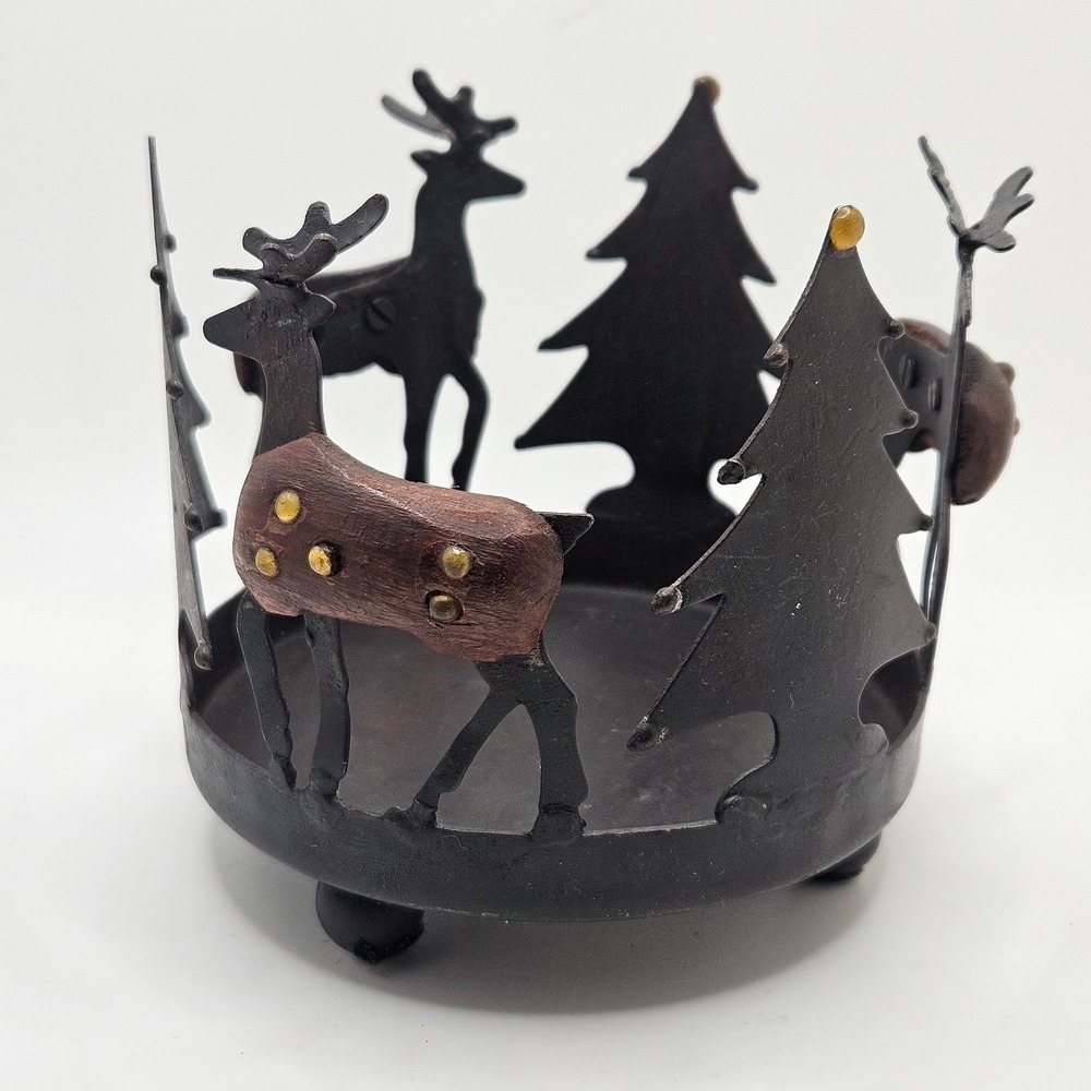 Pier 1 Rustic Metal Reindeer Candle Holder Woodland Christmas Votive Pillar